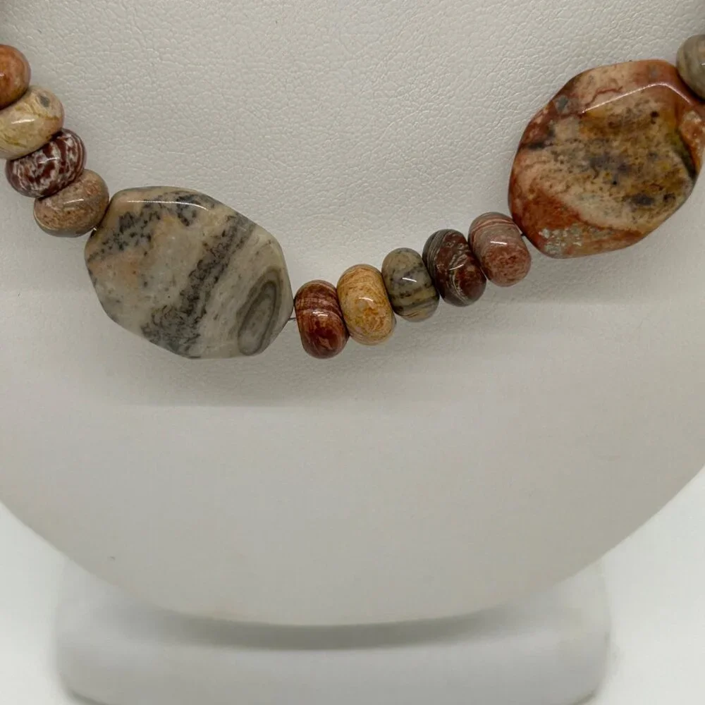 Handcrafted Jasper Necklace Multi-Color Beaded Earth Tone Artisan Stone 20" - Picture 7 of 13